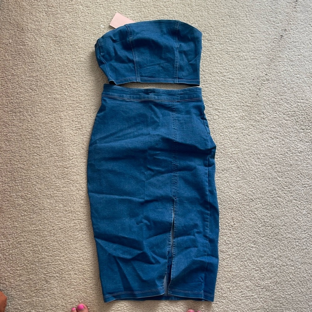 Denim skirt and shirt